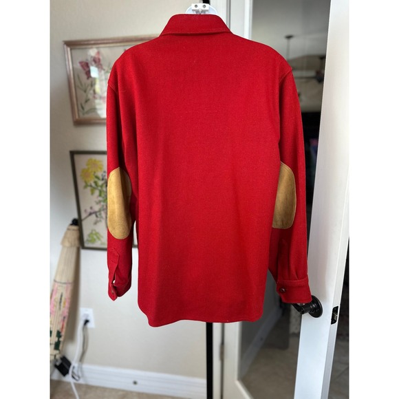 CHAPS Vintage Red Wool Hunting Shirt Suede Shoulder Elbow Patches Men SZ44R RARE - Picture 4 of 13
